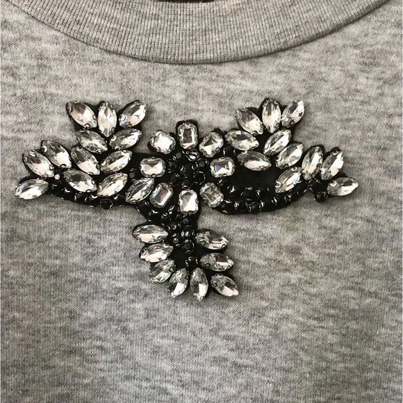 DKNY Gray Rhinestone Embellishment Sweatshirt with Balloon Sleeves. Oversized - Picture 2 of 9